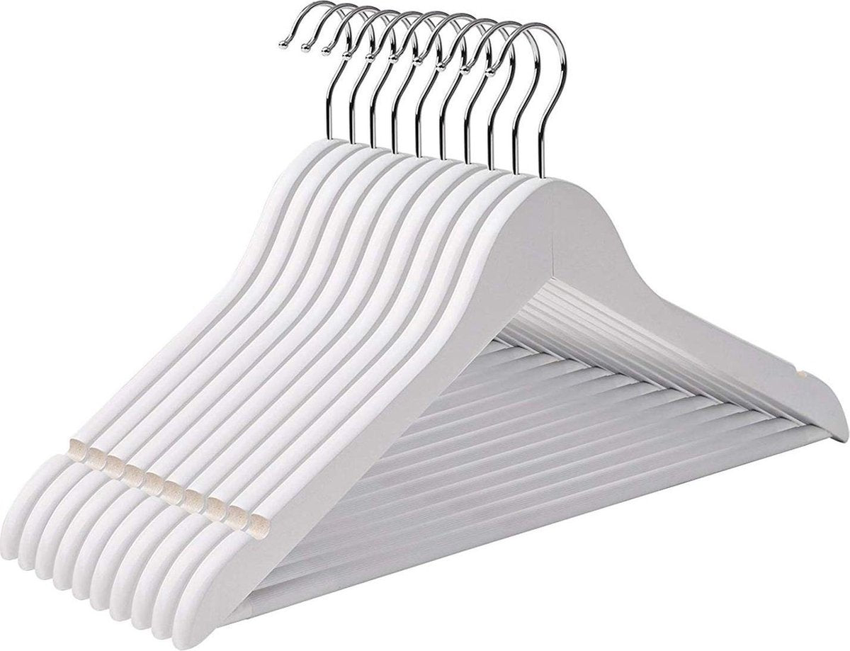 Nancy's Kledinghanger 10 Stuks - Kledinghangers Hout - Wit - Draaibare haak