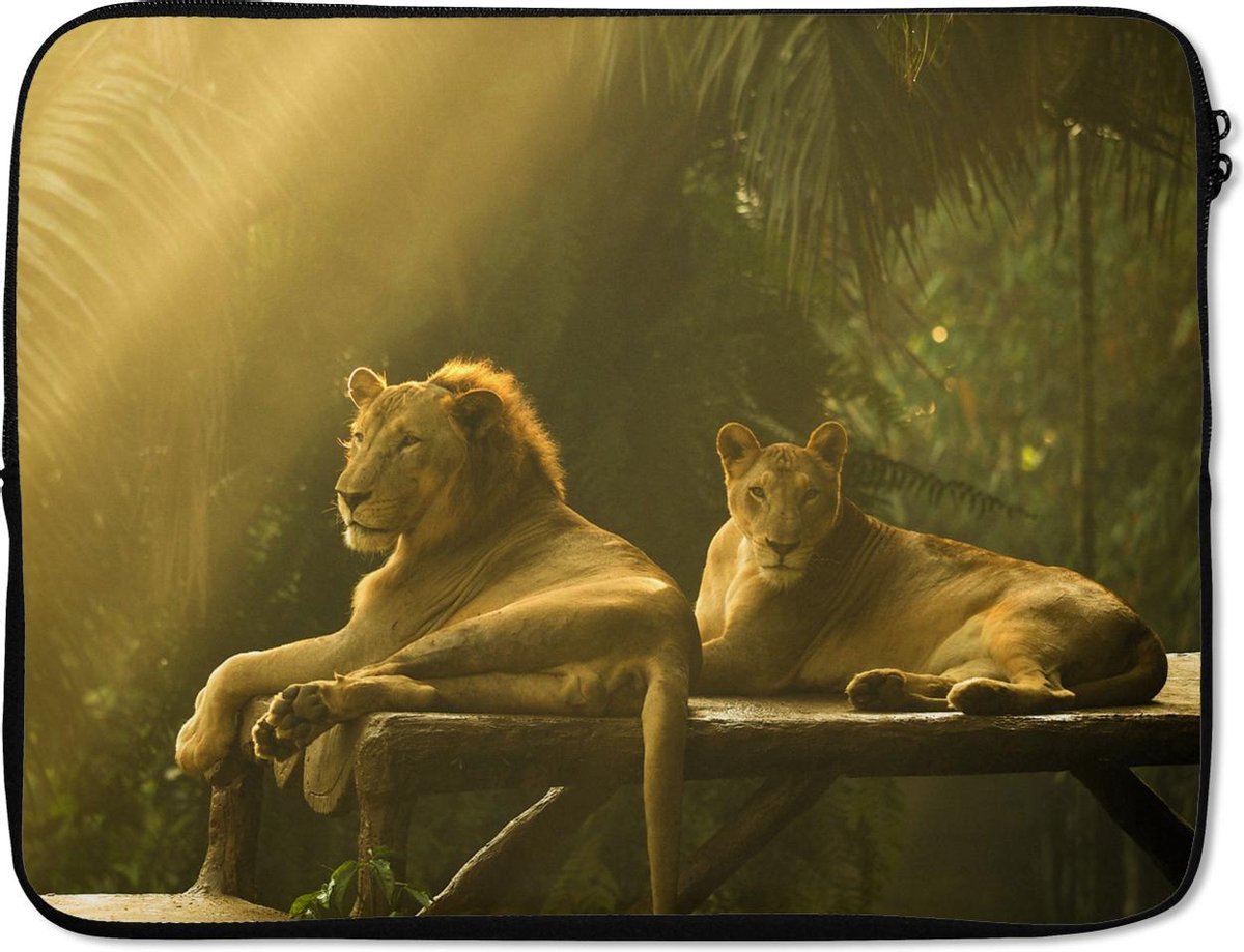 Laptophoes 17 inch - Leeuwen - Jungle - Zon - Laptop sleeve