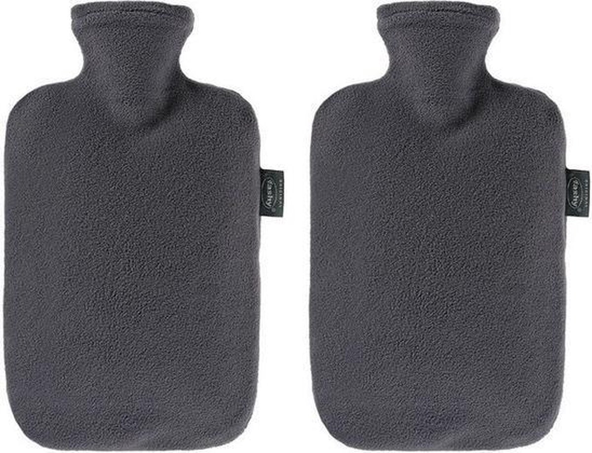 2x Kruiken met fleece hoes antraciet - warmwaterkruik