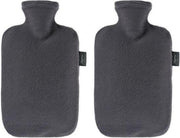 2x Kruiken met fleece hoes antraciet - warmwaterkruik
