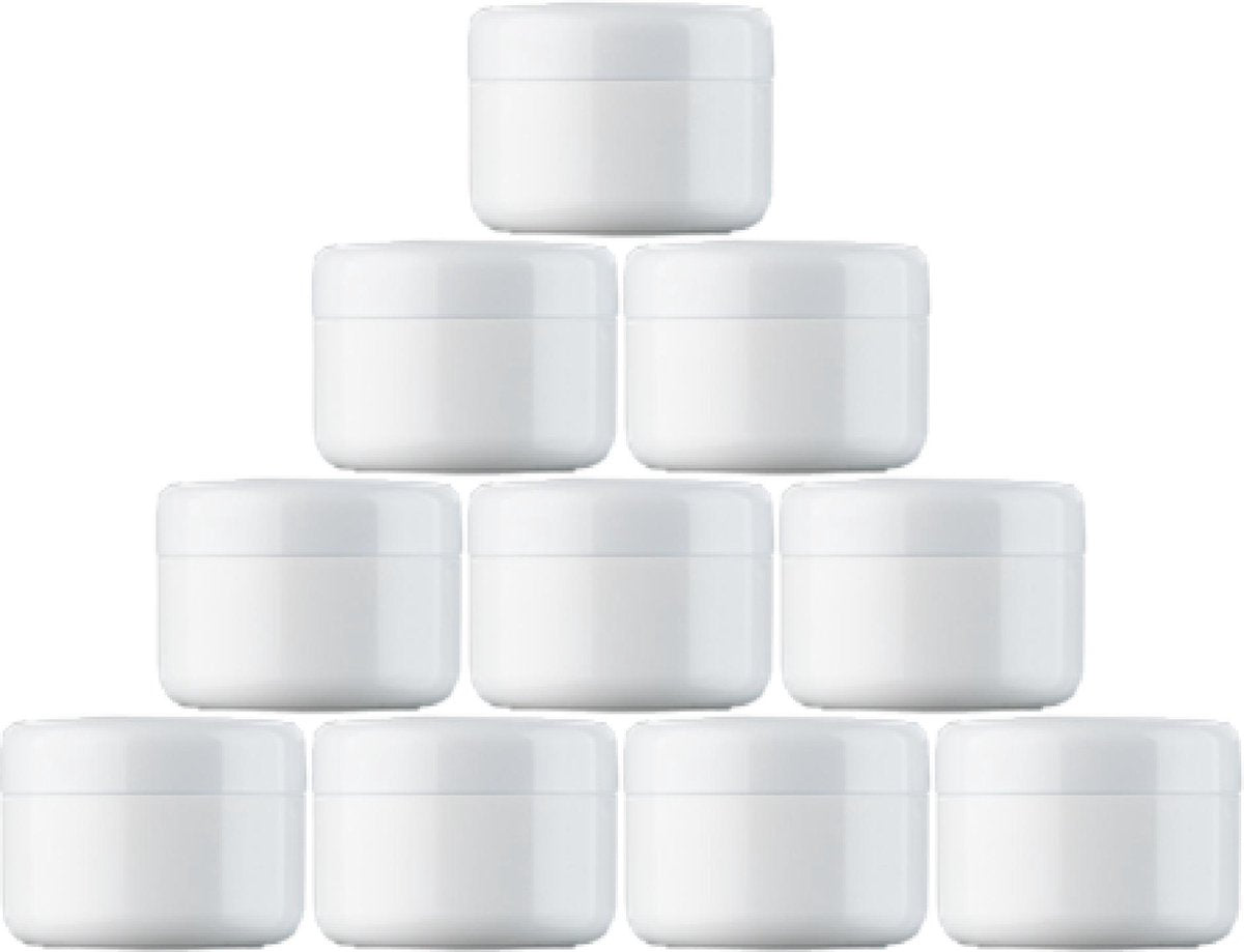 Cosmetica pot 50 ml wit glans 10 stuks - plastic pot met deksel - leeg potje met deksel - pot schroefdeksel - make-up potje - zalf potje - reis potje - creme potje - diy potje