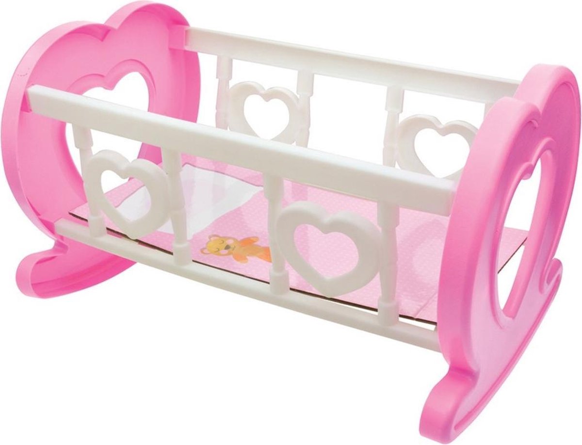 Wit/roze poppenbedje 35 cm poppenspeelgoed - Speelgoed - Poppenspeelgoed - Poppenaccessoires/benodigdheden - Poppenbedjes voor meisjes/kinderen