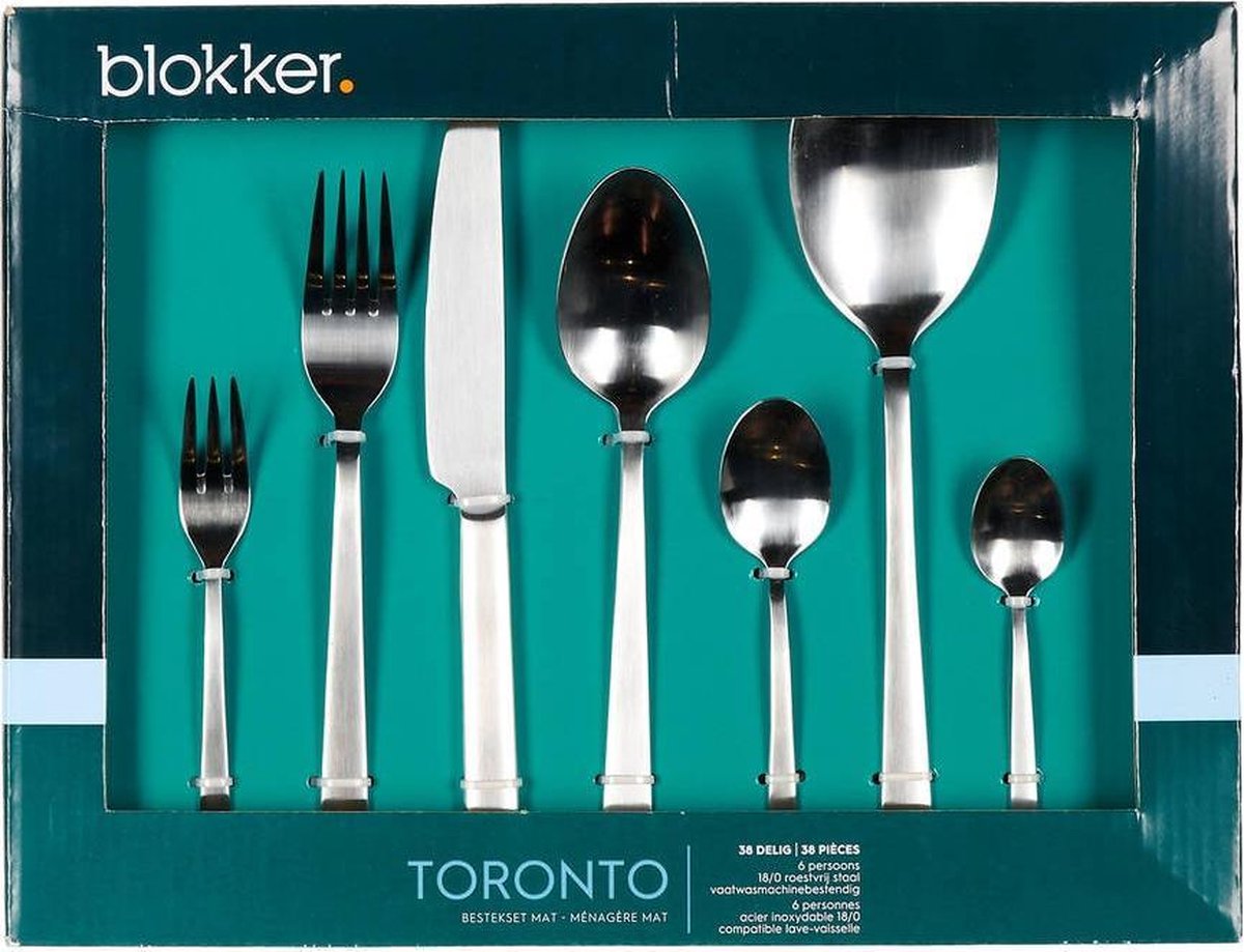 Blokker Toronto Bestekset - 38-delig - 6 persoons - Zilverkleurig - Mat
