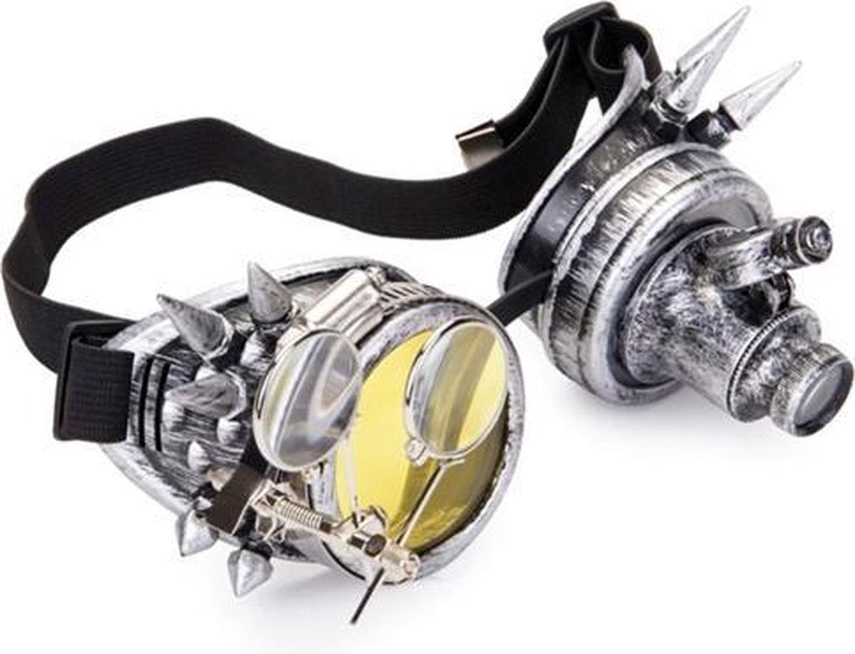 Steampunk bril goggles zilver - led lampje