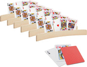 6x stuks Speelkaarthouders - inclusief 54 speelkaarten rood geruit - hout - 35 cm - kaarthouders