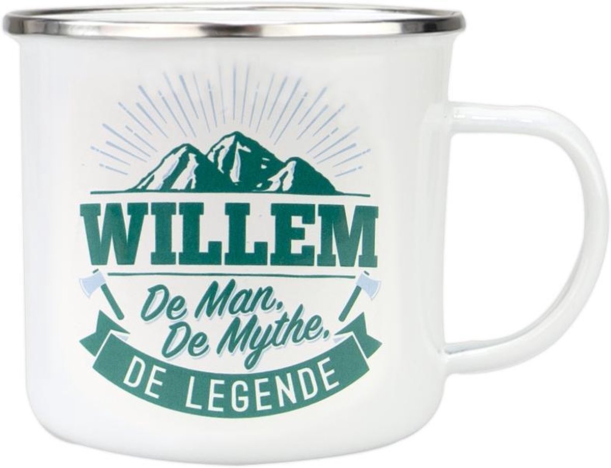 Mok - Top vent - Willem - Geëmailleerd - Gevuld met een verpakte toffeemix - In cadeauverpakking