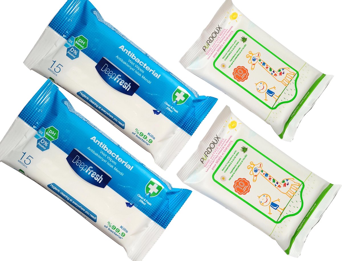 Antibacterial Reinigingsdoekjes -50 stuks - Gevoelige huid - Voordeelverpakking 4 stuks - Wipes voor babies en kinderen.