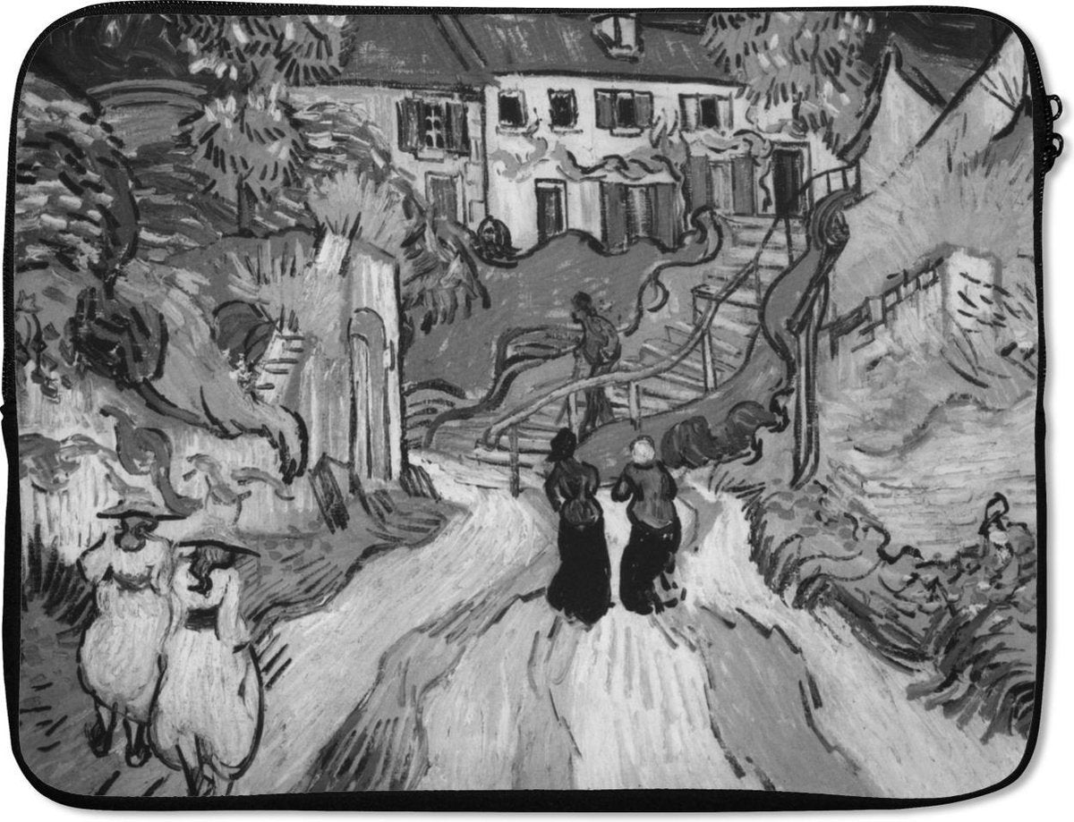 Laptophoes 17 inch - Trap in Auvers in zwart-wit - Schilderij van Vincent van Gogh - Laptop sleeve