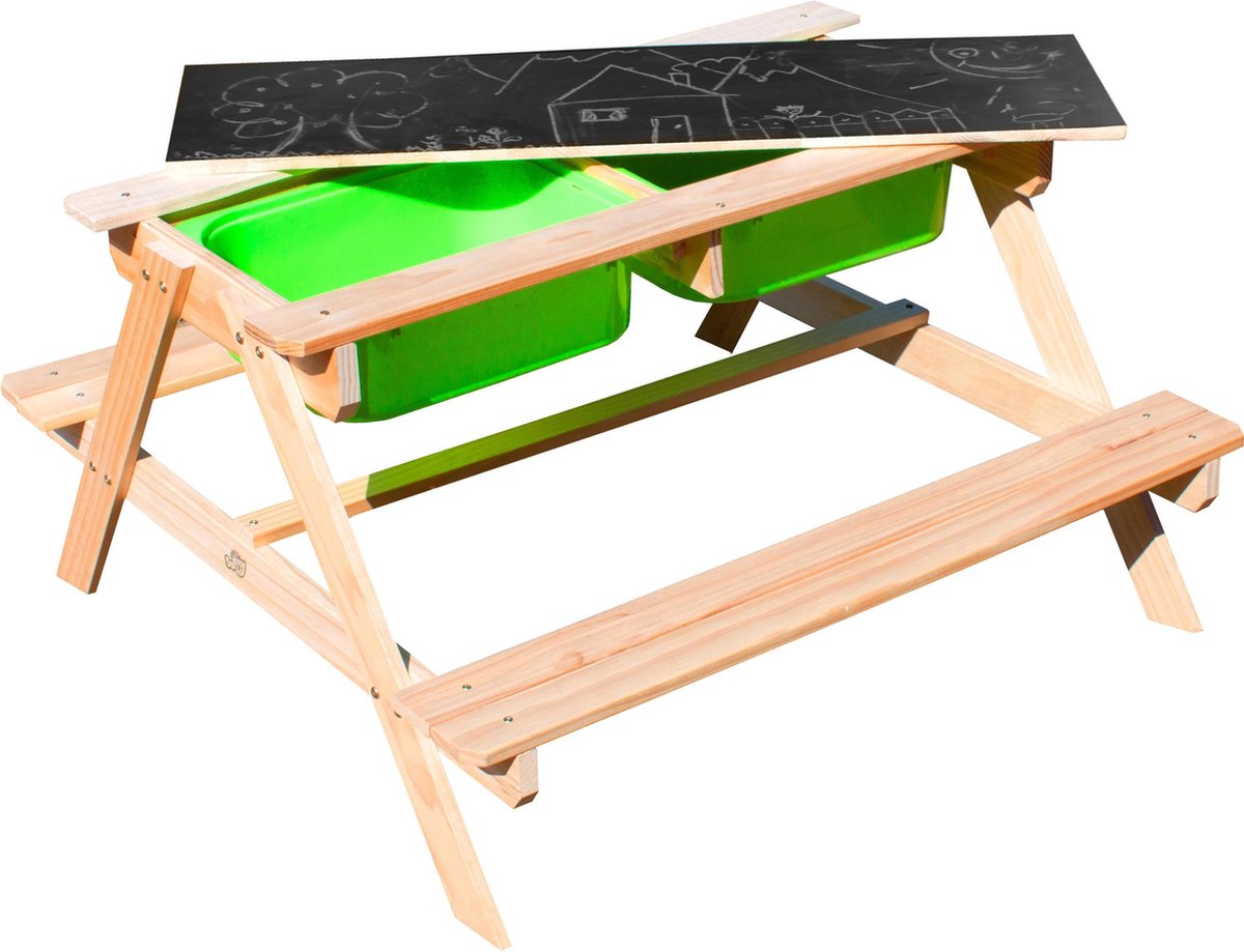 Sunny Dual Top 2.0 Zand & Water Picknicktafel - FSC Hout - Krijtbord en 2 groene bakken