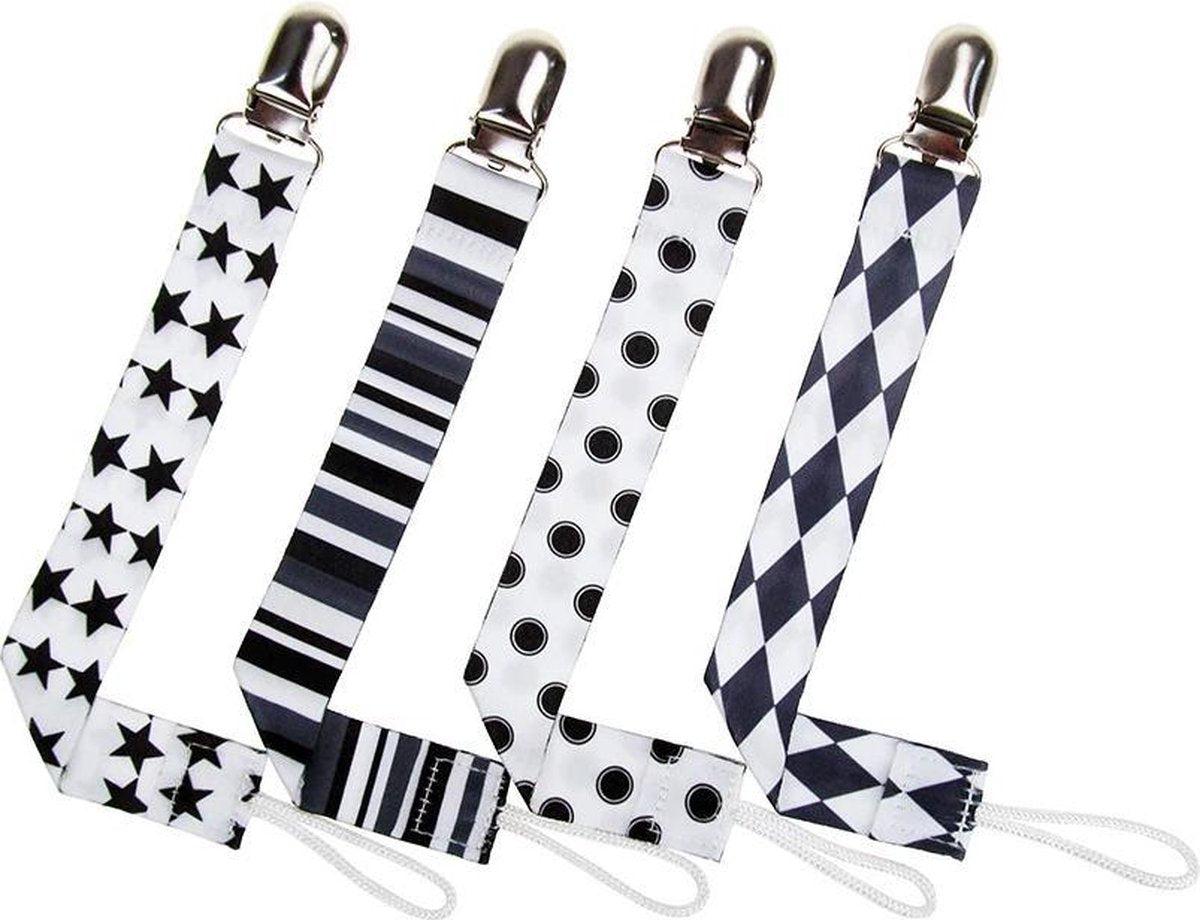 Speenkoord Set 4 x - Relax - Glanzend Satijn Look - Grijs - Diepblauw - Wit - Zwart