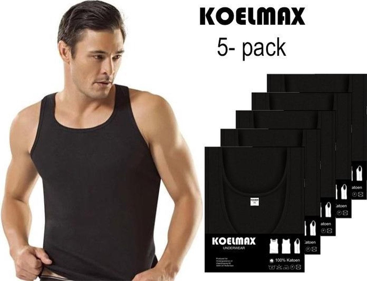 Koelmax - Heren onderhemd - Zwart - 5 Pack - Maat M