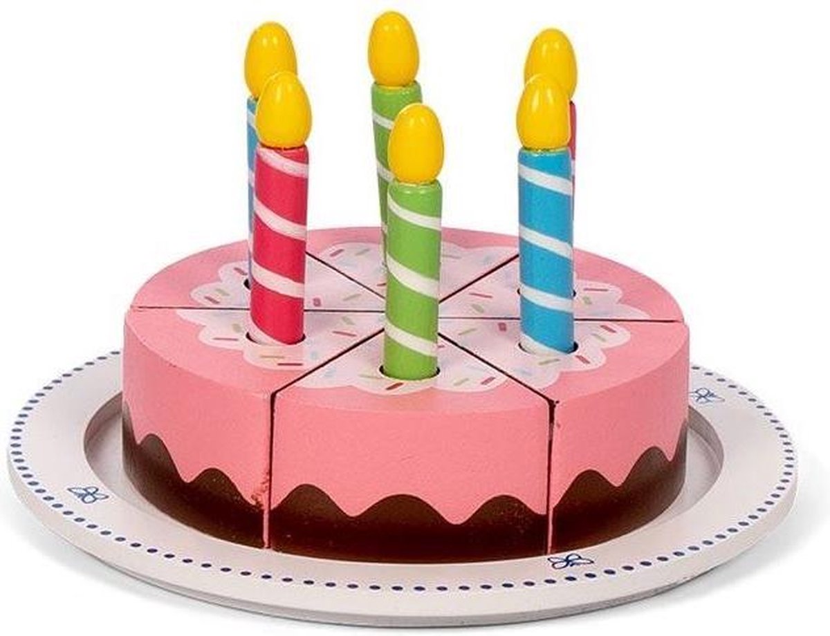 Mamamemo Verjaardagstaart Junior 10 Cm Hout Roze 13-delig