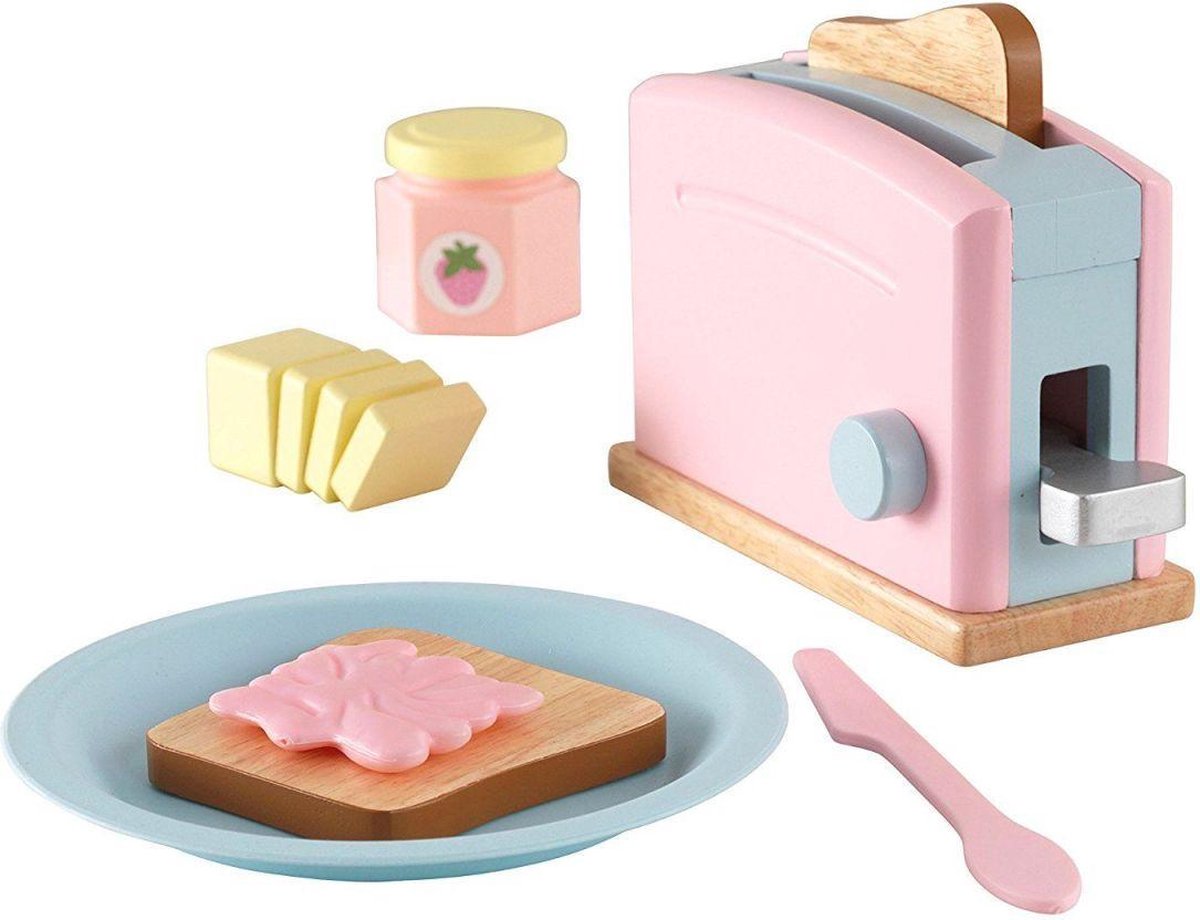 KidKraft Houten Speelgoed Broodrooster Toaster 8-delig Pastel Kleurig