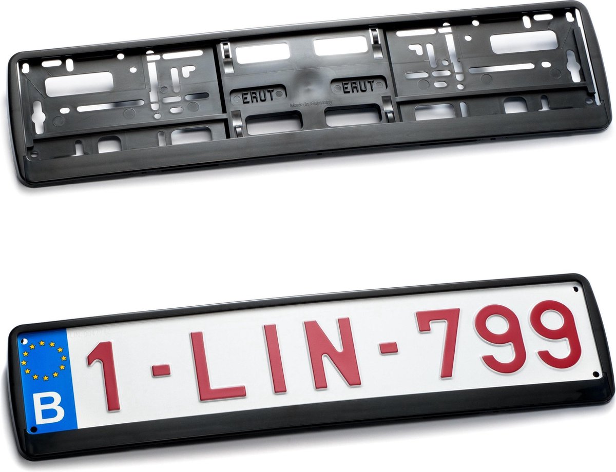 Nummerplaathouder ZWART PP 2-DELIG voor nummerplaat 520x110mm BELGIË