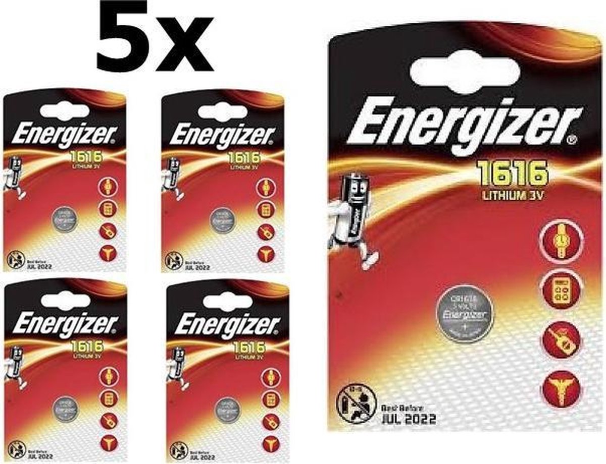 5 Stuks Energizer CR1616 3v lithium knoopcelbatterij