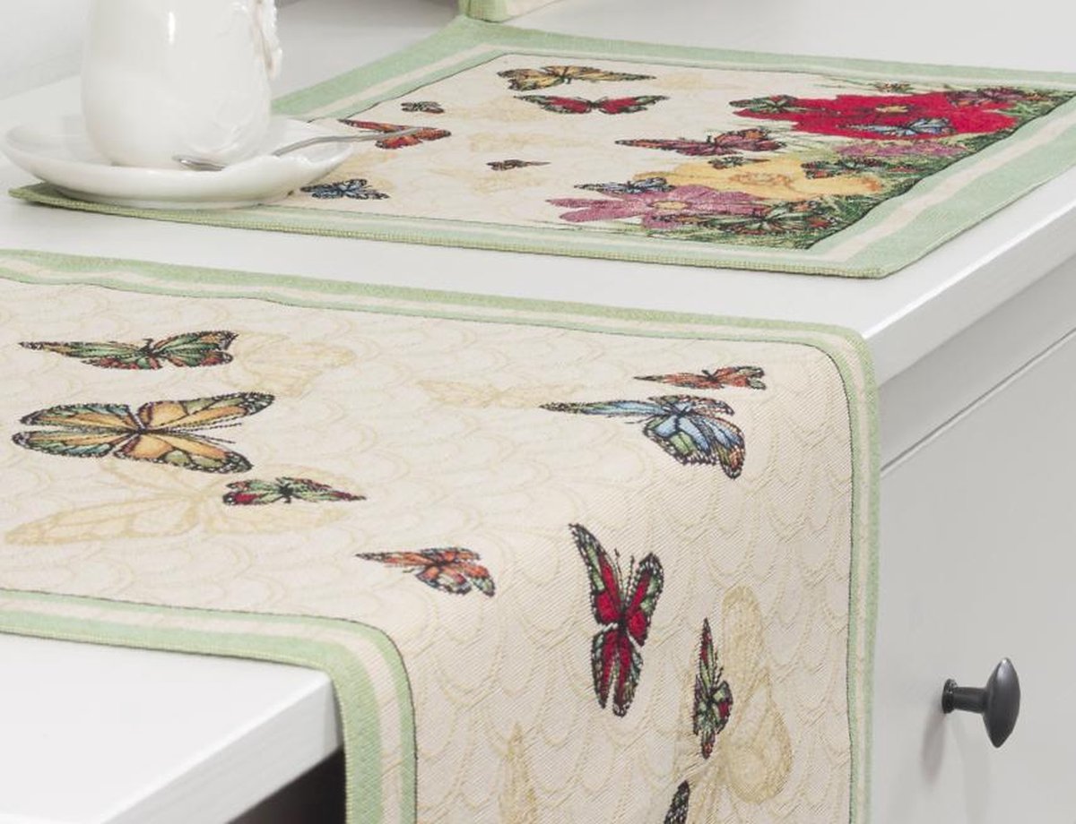 Tafelkleed serie - Luxe gobelinstof - Vlinder - Loper 140 cm