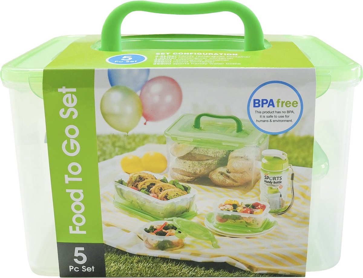 Lock&Lock Vershoudbakjes - Set van 5 Stuks - Picknickset - Groen