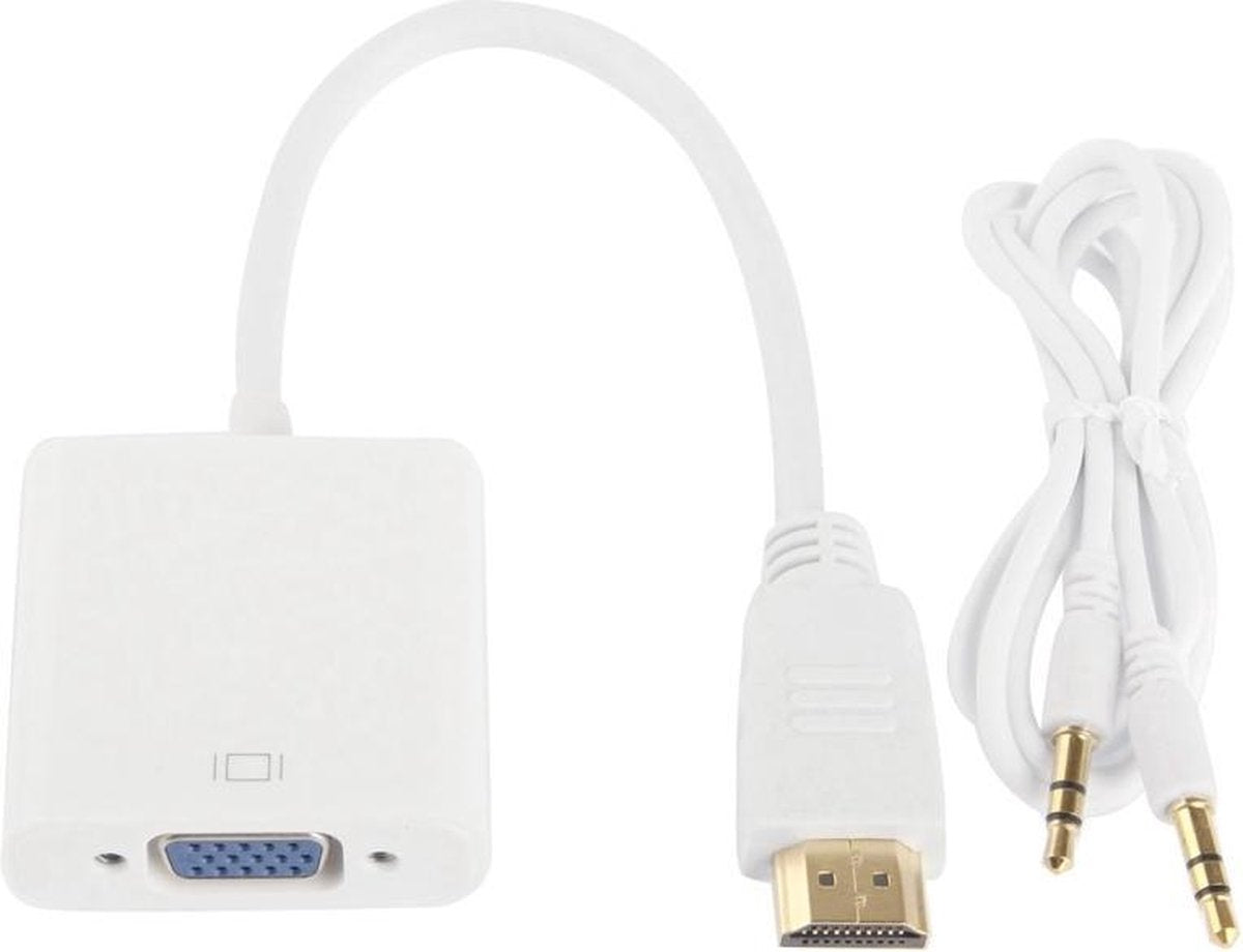 HDMI Male naar VGA Female + Audio Adapter Kabel | Wit / White | 20CM | Premium Kwaliteit