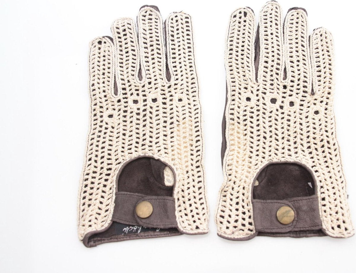 Laimböck espresso crochet - leren autohandschoenen dames | maat 8