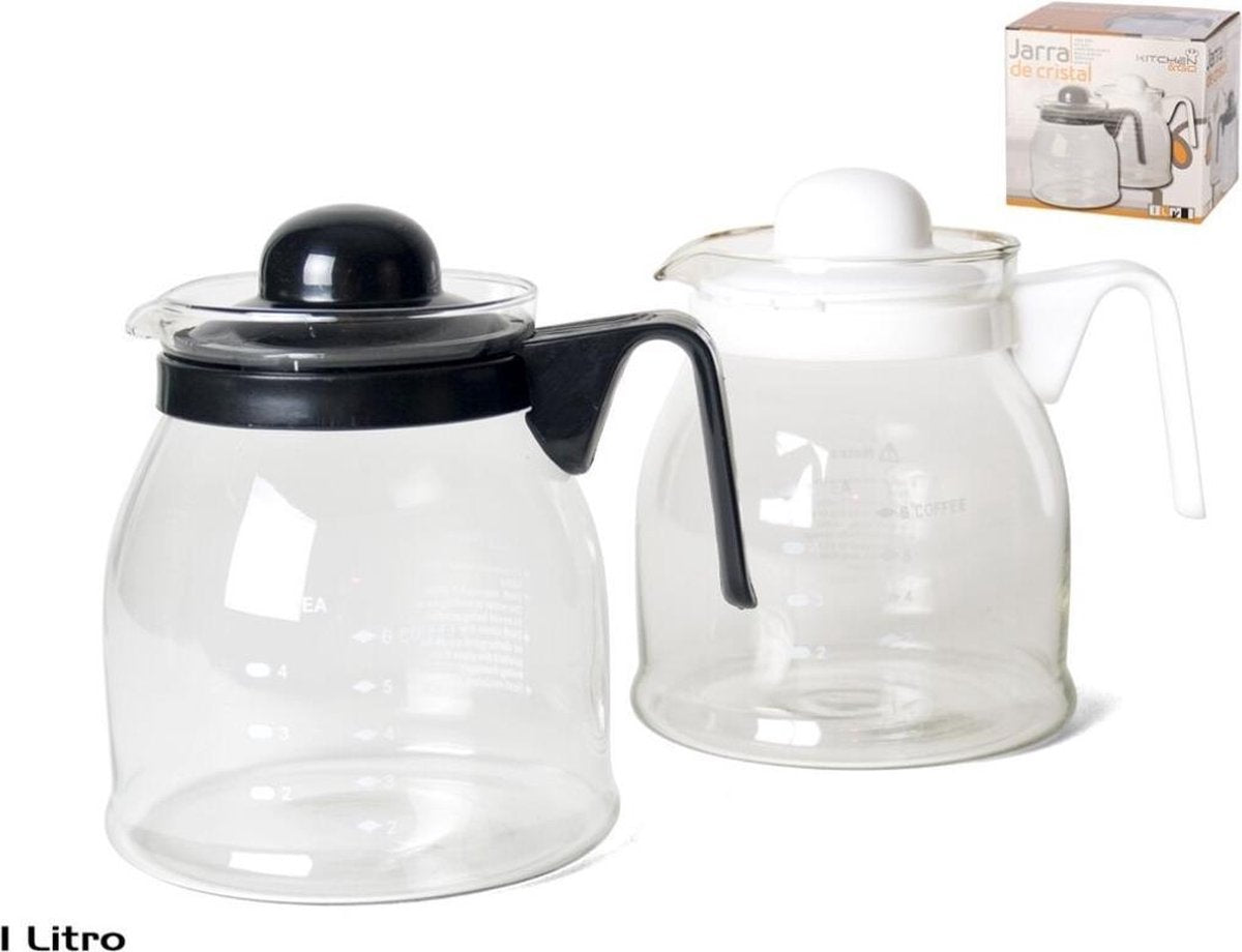 Theepot met wit deksel en handvat 1 liter - Glazen thee/koffie potten - 1000 ml theepot