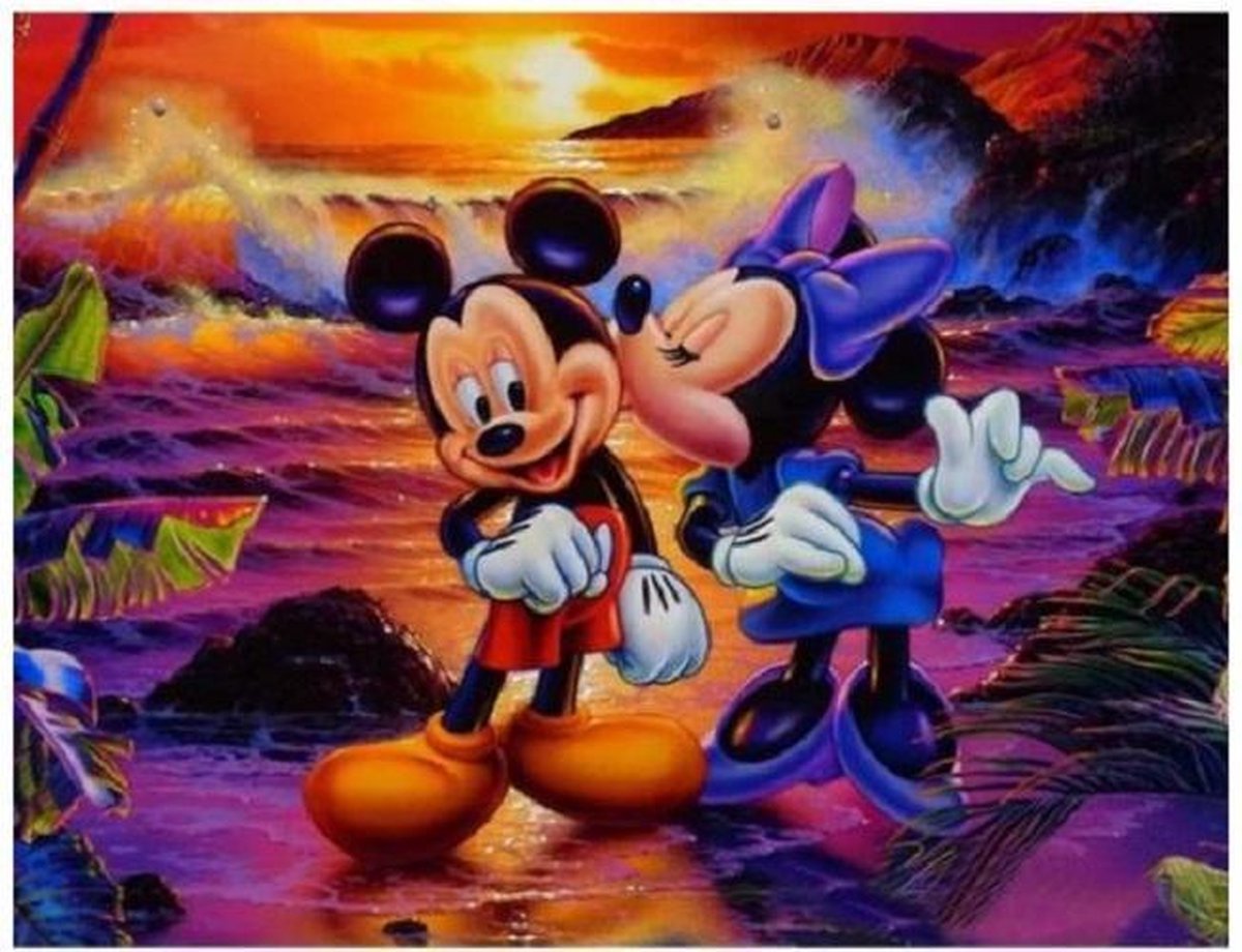 Mickey Mouse en Minnie Mouse; Kus op Wang - Disney - Diamond Painting - 20x20cm - Complete Set - Inclusief Tools - Stipco
