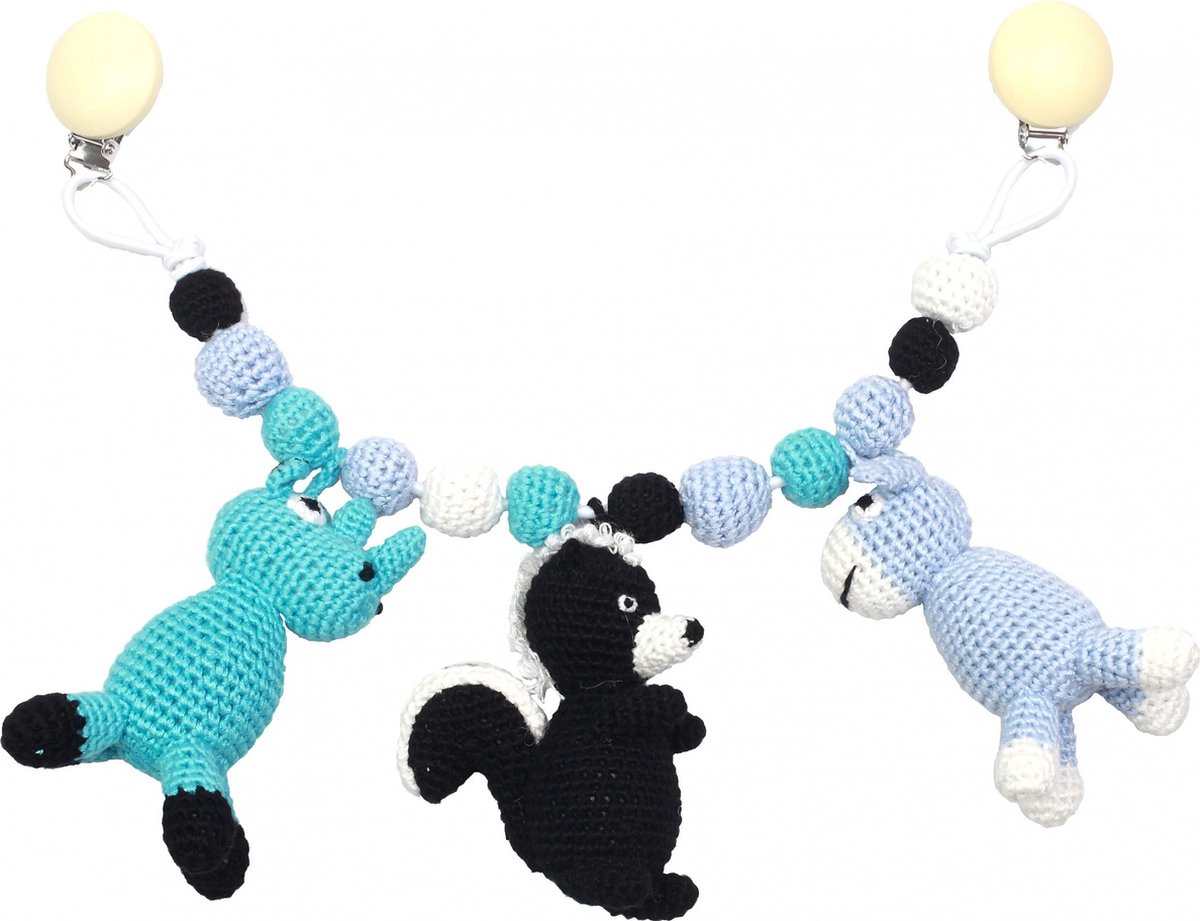 Naturezoo Kinderwagenspanner Dieren Gehaakt 40 Cm Blauw/zwart