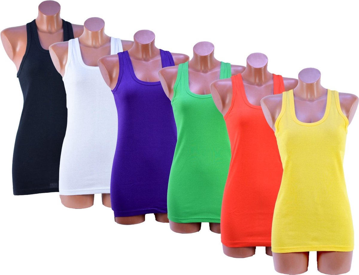 6 Pack dames hemd - 100% katoen - 6 Kleuren - Maat XL