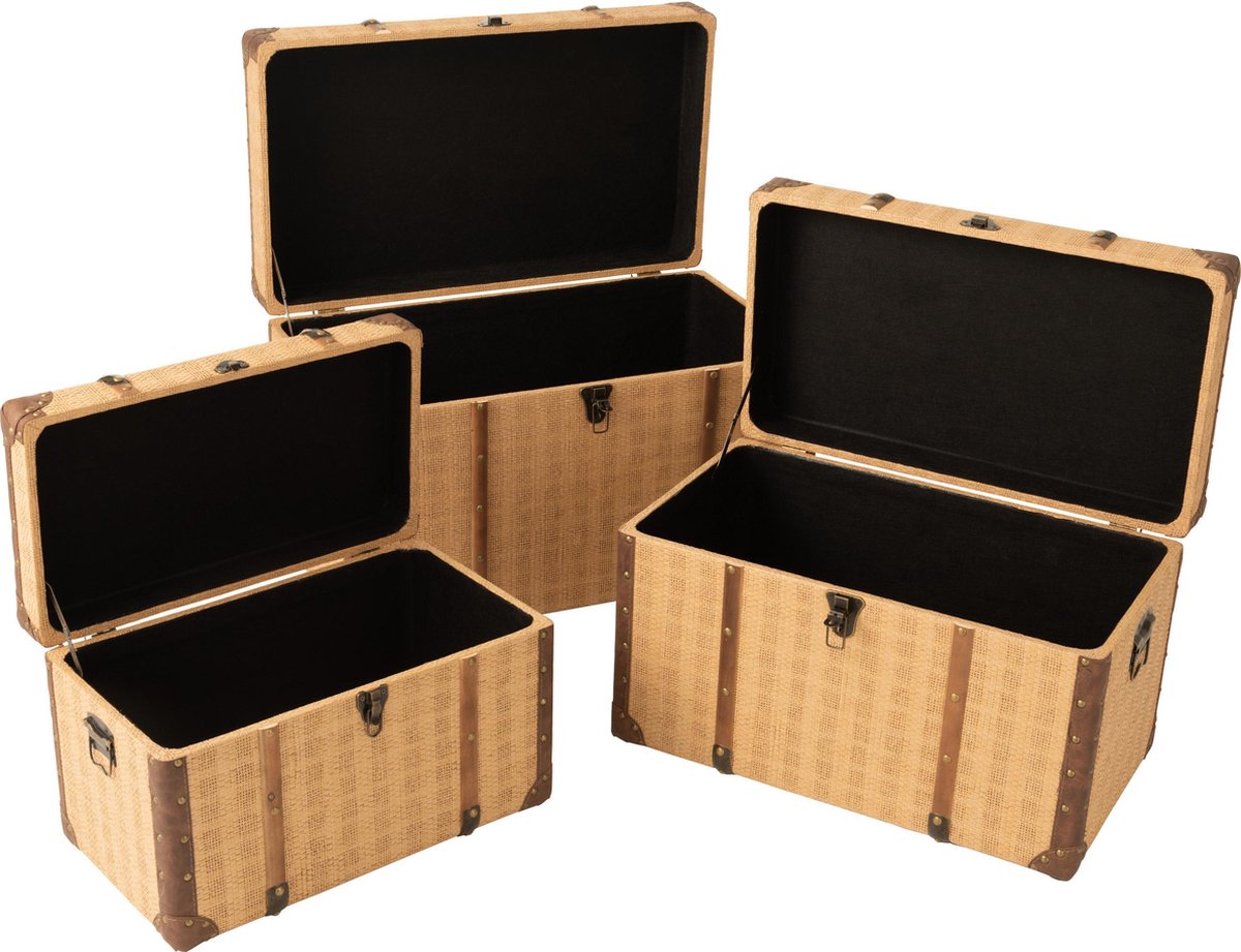 J-Line Set Van 3 Koffers Rechthoek Hout Beige/Bruin