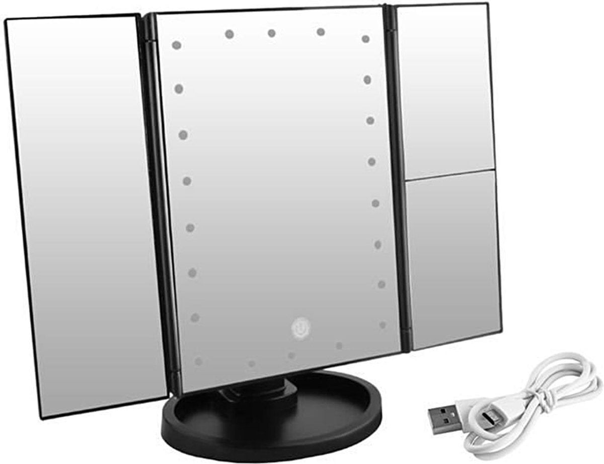Spiegel met LED verlichting Zwart/Make up spiegel/Visagie spiegel /Scheerspiegel/Make up