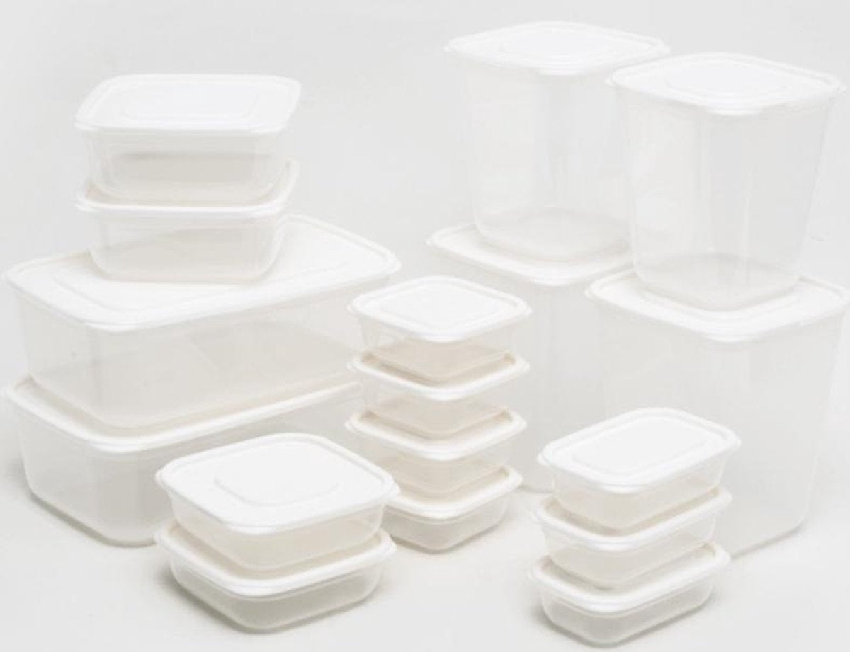 TDR - Vershoud bakjes set - 17 delig - 2/1.9/1.1/0.6/0.3/0.12 liter  - Transparant met witte doos