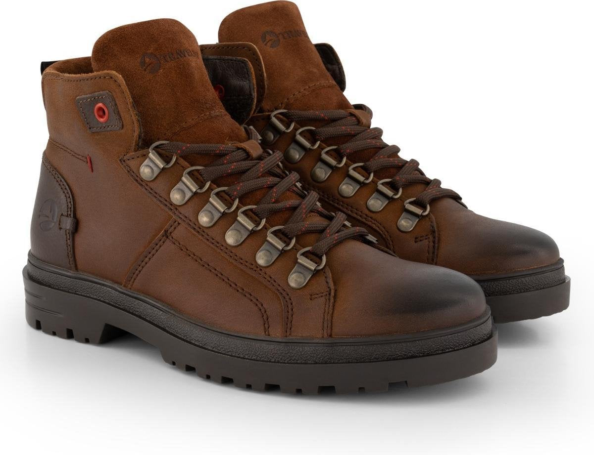 Travelin' Skaidi Dames - Comfort leren veterschoenen met rits - Sneakers - Cognac Leer - Maat 39
