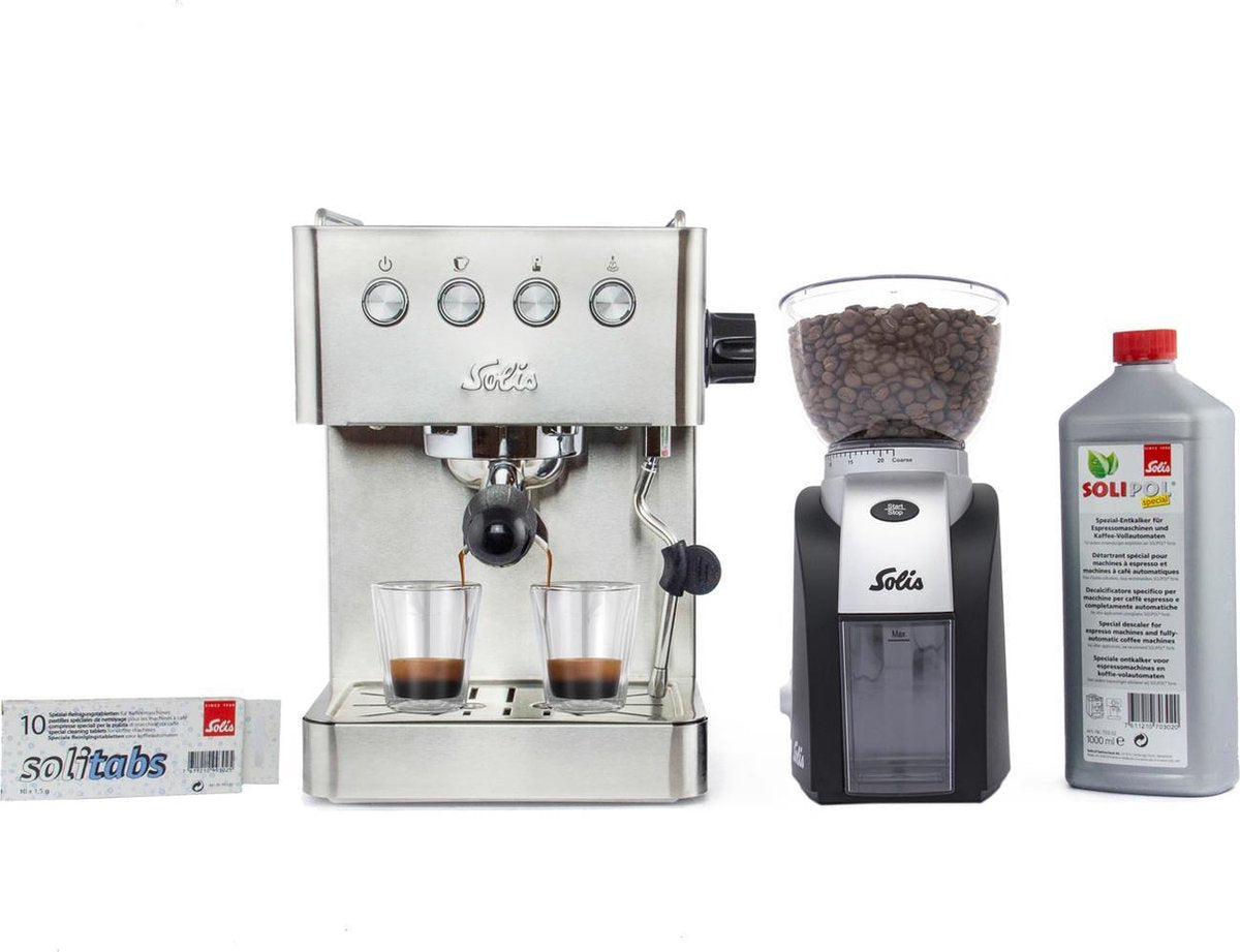 Solis Barista Gran Gusto 1014 Espressomachine + Scala Plus 1661 Koffiemolen + Ontkalker + Reinigingstabletten