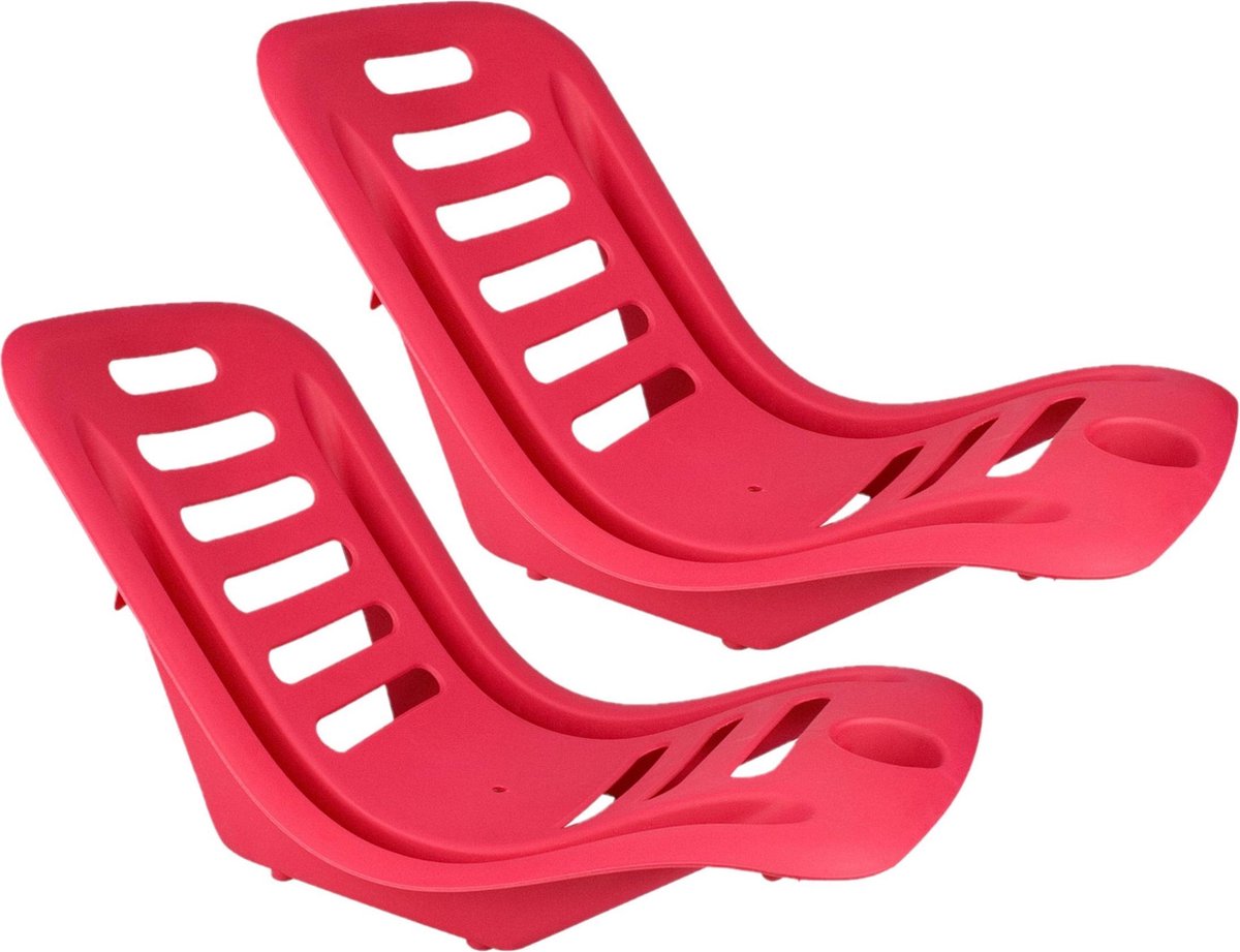 Set van 3x stuks kunststof strand kuipstoel met bekerhouder fuchsia roze voor volwassenen - Stapelbare campingstoel