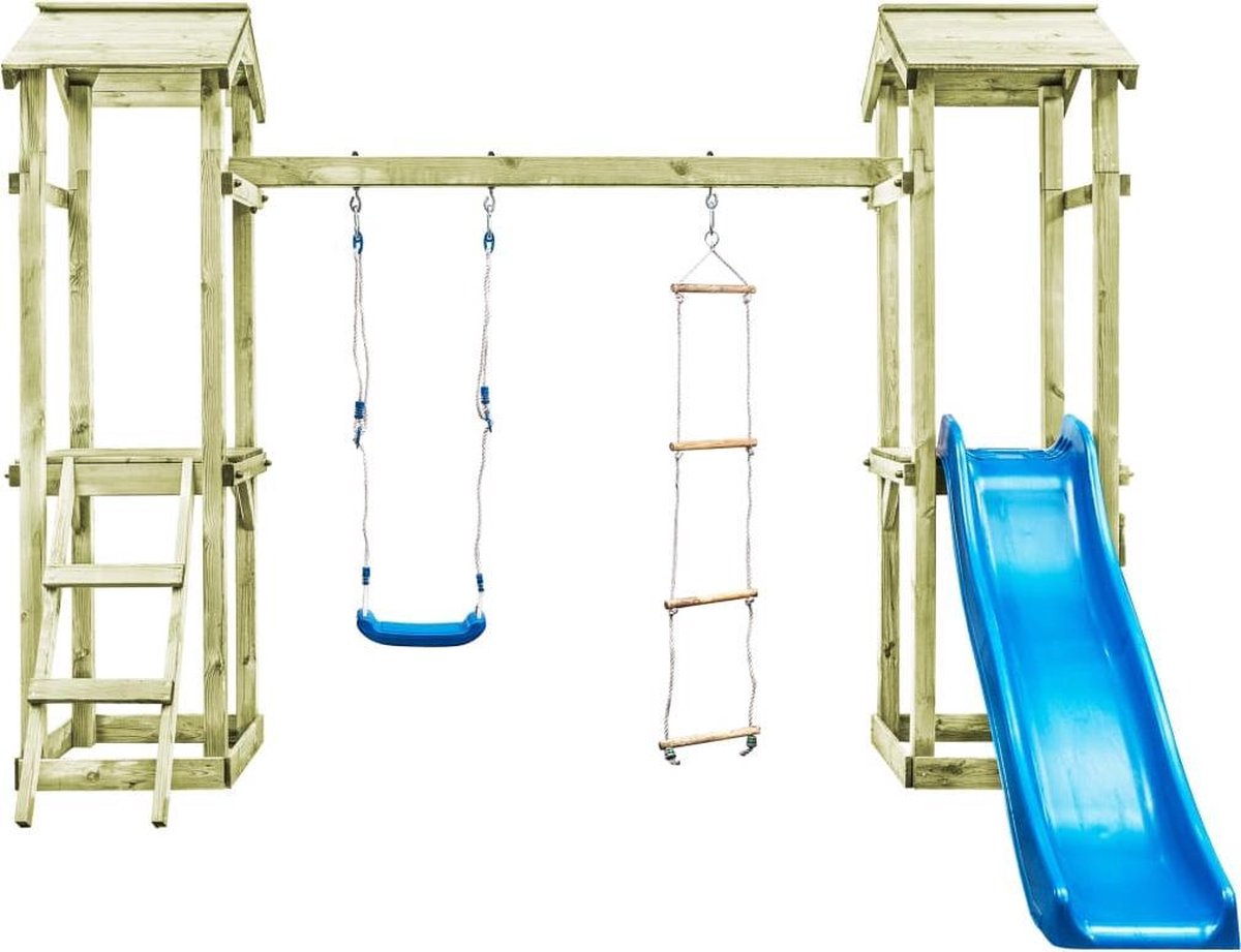 Grote Tuin Speelhuis (INCL MINI TRAMPOLINE 1METER) met Schommels Ladder en Glijbaan 300x197x218cm - Speeltoestel Tuin voor Kinderen - Speeltoestel voor Buiten - Speeltoren
