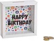 Houten witte spaarpot met glas 15 cm - Houten noodbox spaarpotten - Cadeau idee
