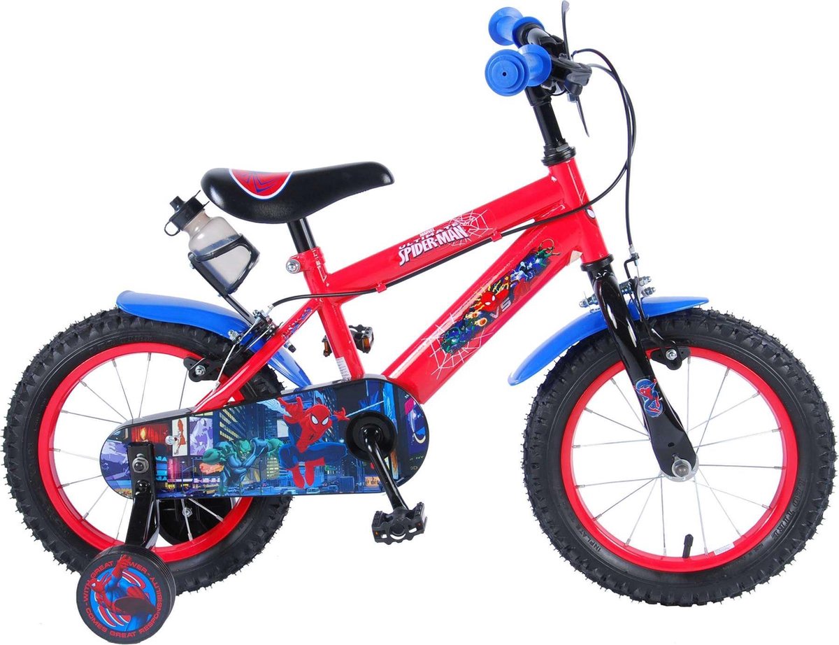 Ultimate Spider-Man Kinderfiets - Jongens - 14 inch - Rood Blauw Zwart - 2 handremmen