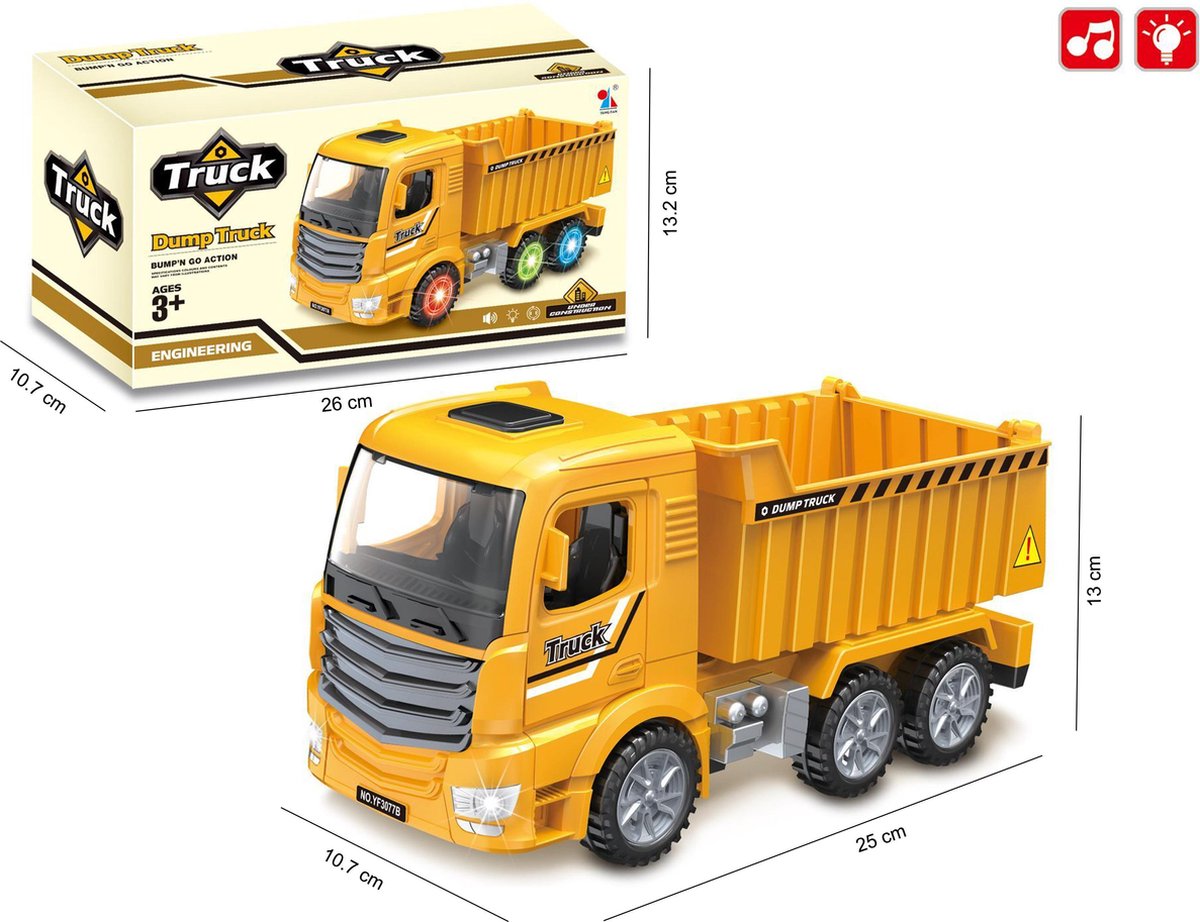 Vrachtwagen speelgoed met laadbak-kiepbak - Dump Truck - met licht en geluid 25CM (inclusief batterijen)