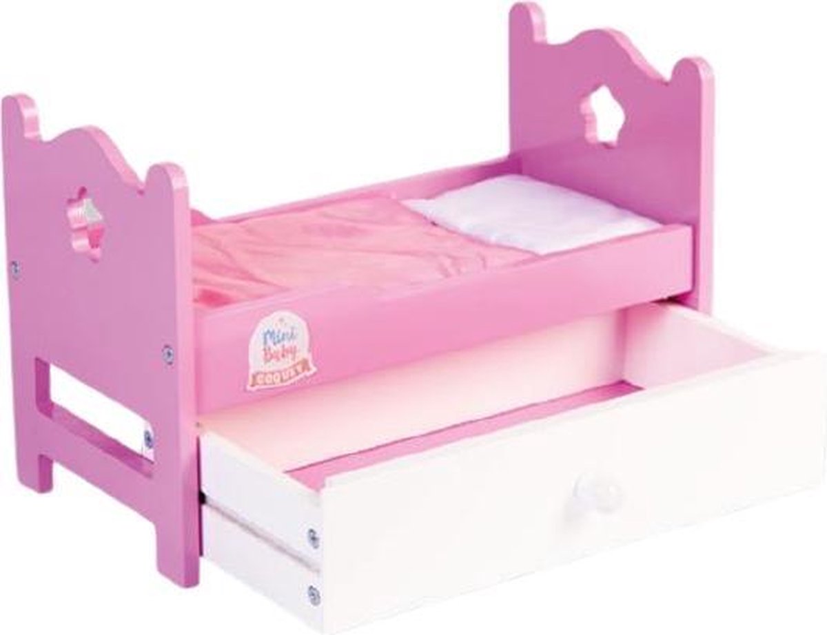 Falca Poppenbedje Met Lade 20 X 31 Cm Hout Roze/wit