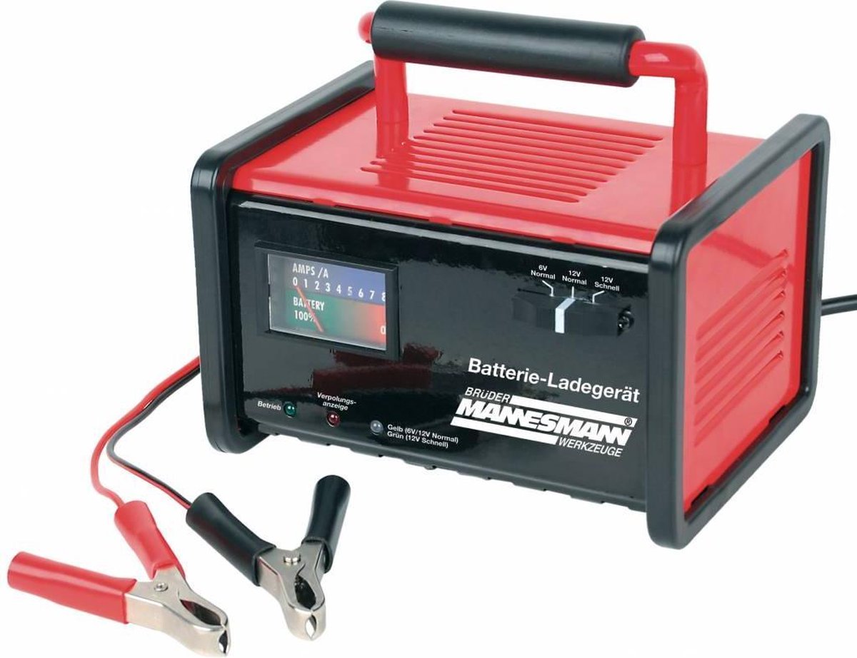 Mannesmann Acculader - 6 & 12 volt - Voedingspanning 230v - Rood/zwart