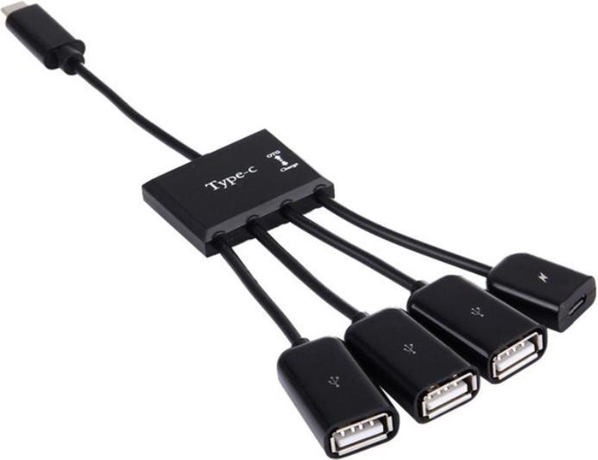 Coretek USB-C hub met 3 USB-A + 1 USB Micro B poorten - busgevoed - USB2.0 / zwart - 0