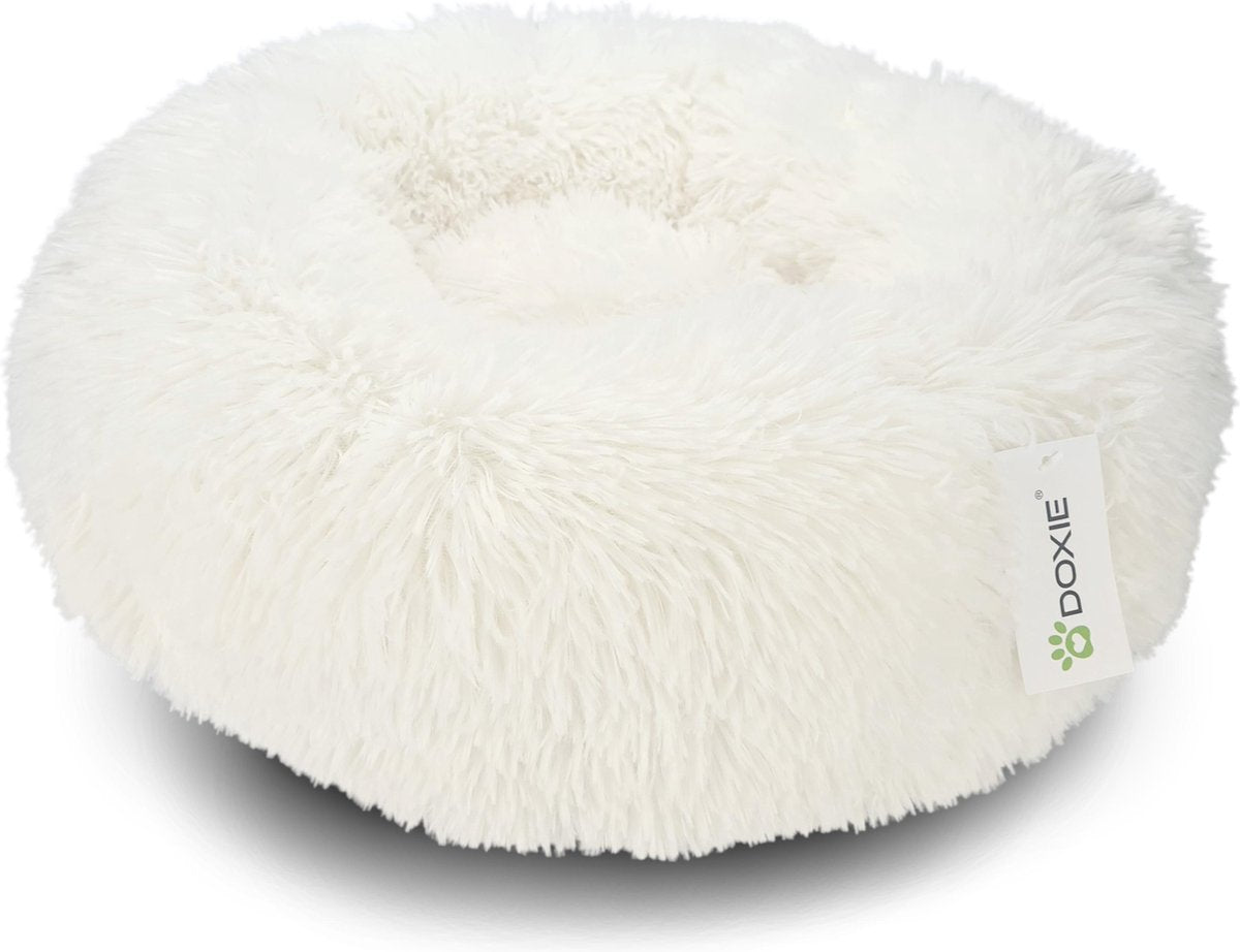 Doxie® Pluche Fluffy Donut Hondenmand – Kattenmand – Hondenkussen – Kattenkussen – Wasbaar – Antislip – ⌀ 50 cm – Wit