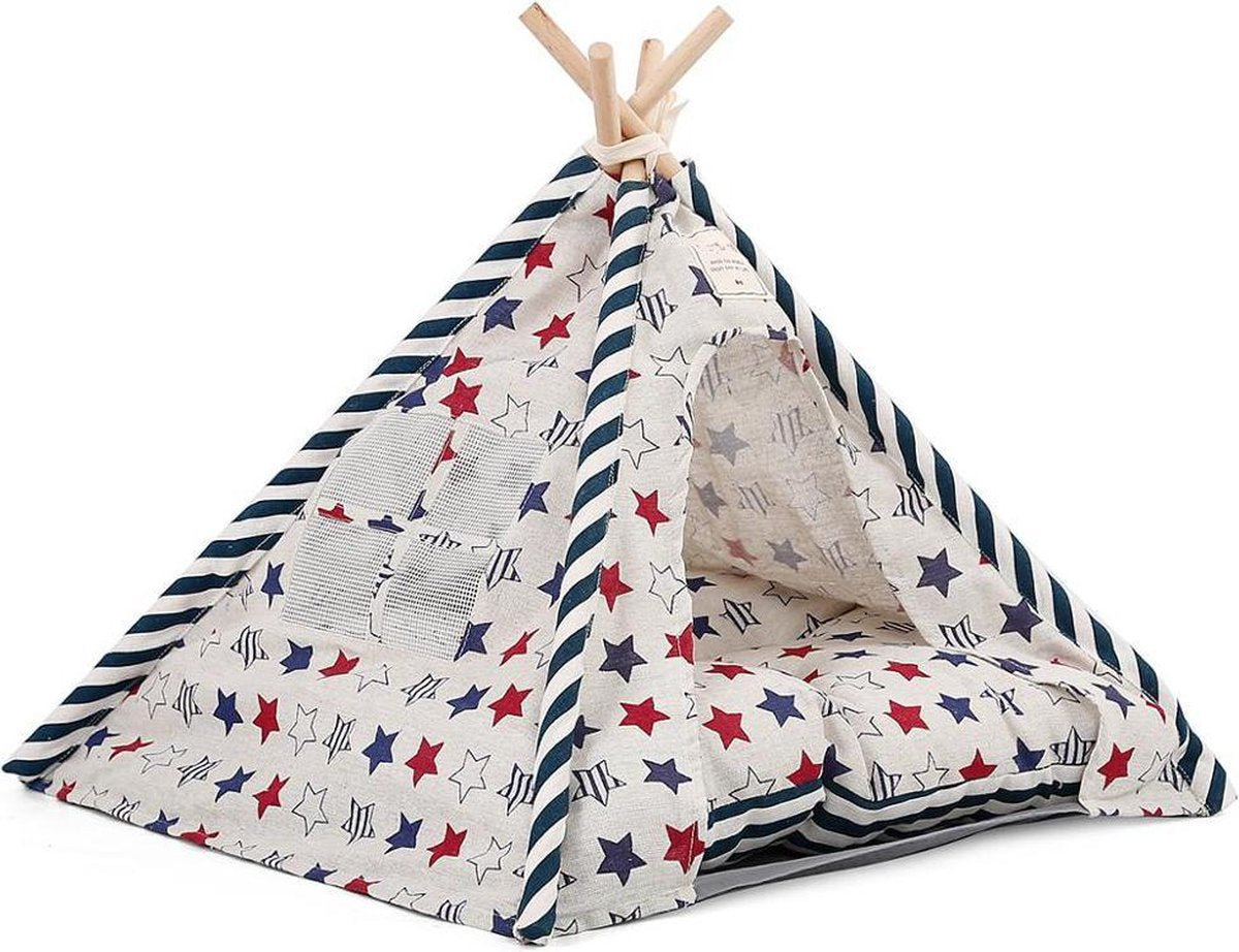 Doegly Tipi Wigwam katten / honden tent mand 52 x 52 x 42 cm - Blauw