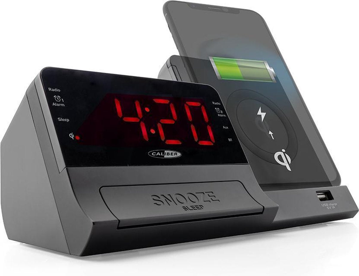 Caliber HCG012QI-BT - Wekkeradio met bluetooth en  QI lader - Zwart