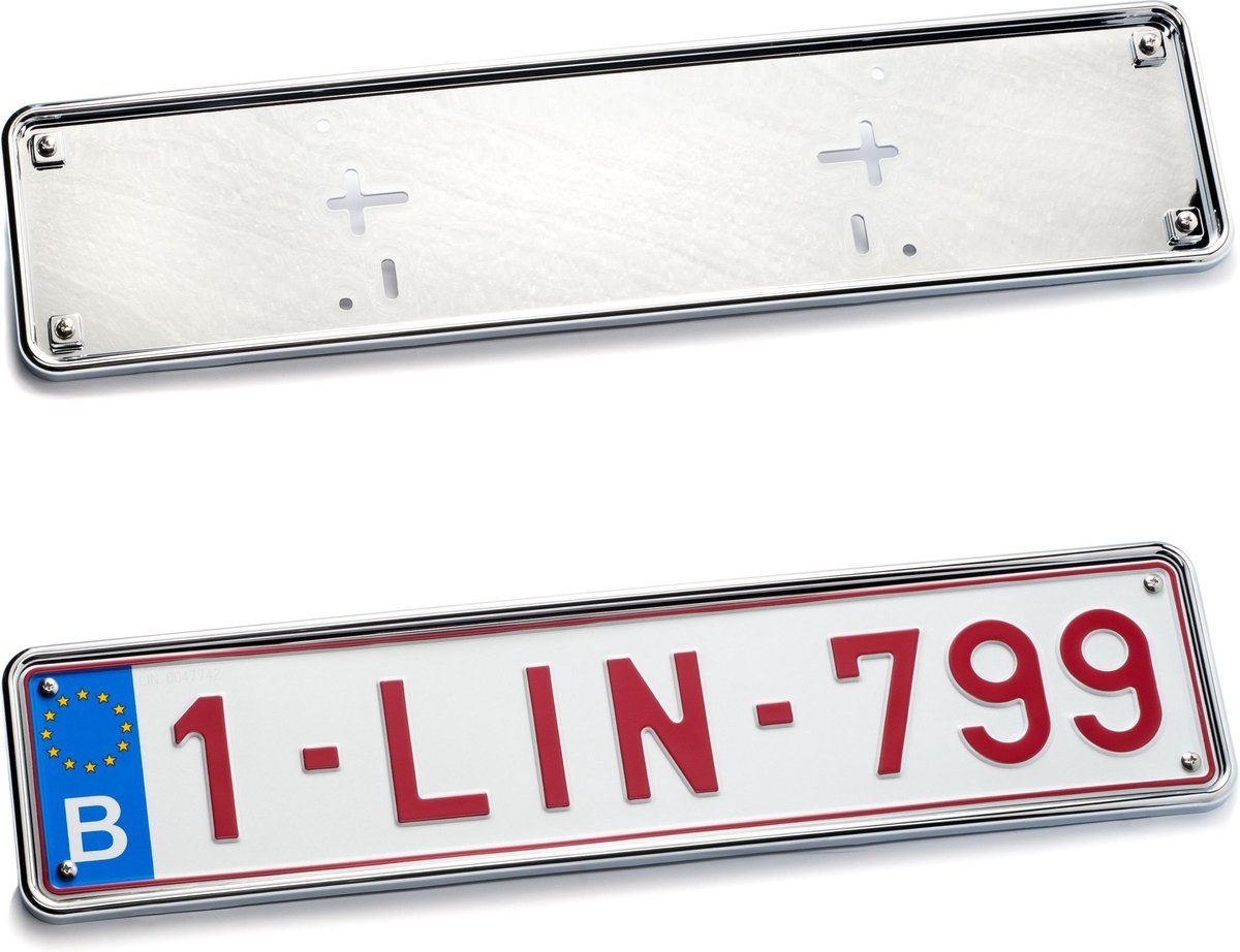 Nummerplaathouder ABS CHROMÉ voor nummerplaat 520x110mm BELGIË‎‎