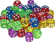 scarlet play | Kubusenset "Casino 50" met 50 stuks in stoffen zak; in standaard formaat voor 6-zijdige kubussen van 16 mm; spelletjes zoals in een casino. Kleurrijk