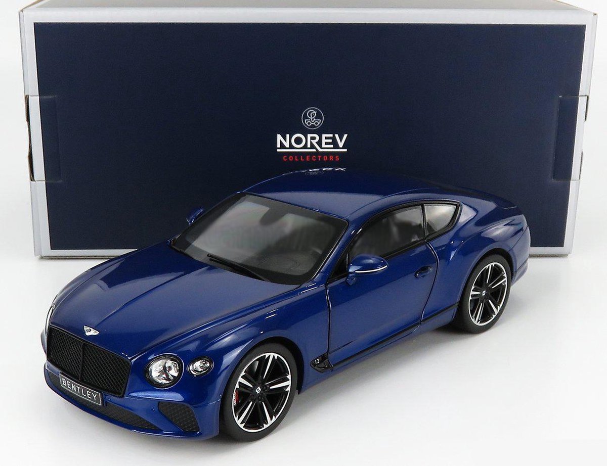 Bentley Continental GT 2018 (Blauw) (30 cm) 1/18 Norev - Modelauto - Schaalmodel - Model auto - Miniatuurauto - Miniatuur autos