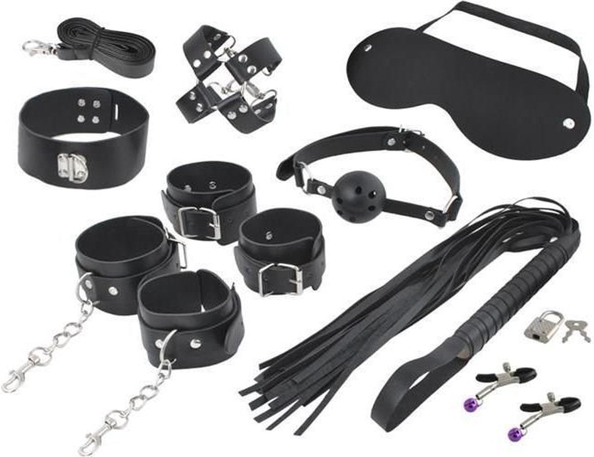ForDig Luxe 13-Delige Bondage Set - Hoge Kwaliteit Kunstleer - Zilver