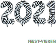 Folieballon 2021 zebra 86cm | Oud & Nieuw Versiering | Nieuwjaar ballonnen