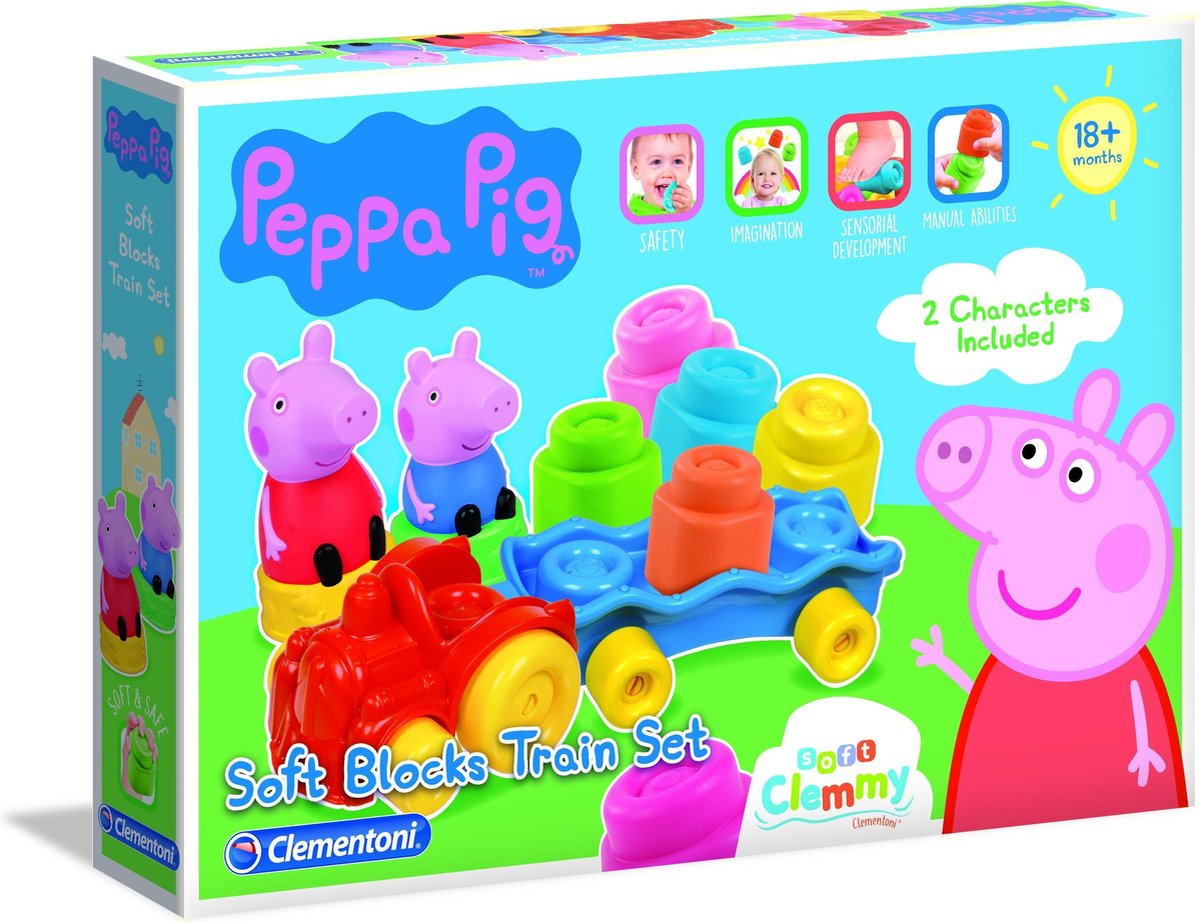 Baby Clementoni - Kleine Treinset Peppa Pig - Blokkenwagen - 14 stukjes
