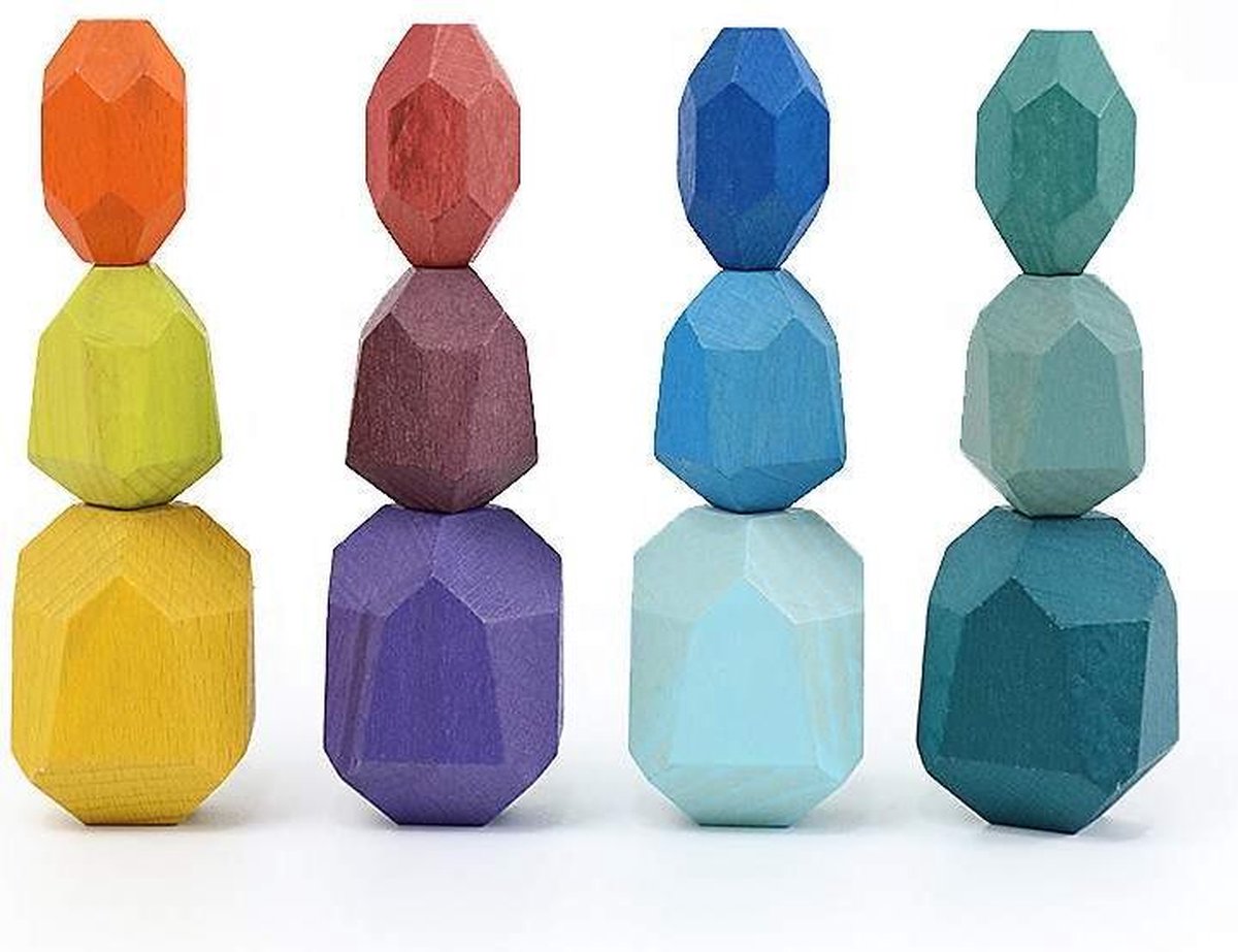 Tumi Ishi | Houten Speelgoed | Bouwblokken | Balancing stones | 15 stuks | Gelkleurd | Waldorf & Montessori speelgoed toys |